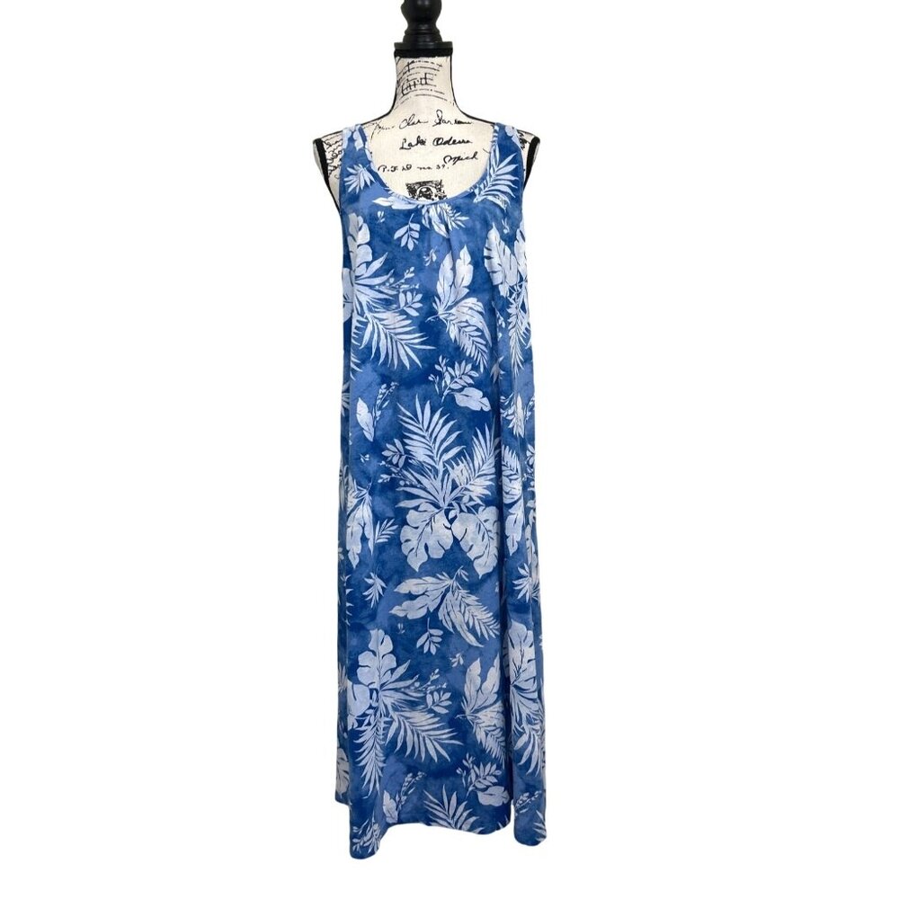 Ralph Lauren Black Label Maxi Dress Blue & White Floral Sleeveless Tropical - Picture 4 of 10